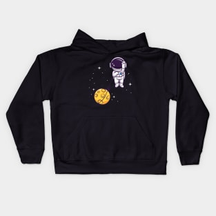 Cute Astronaut Flying With Moon In Space Cartoon Kids Hoodie